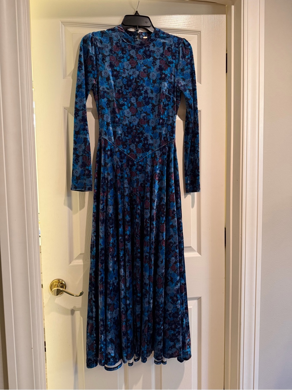 Free people velvet Blue Floral Long Sleeve Maxi Dress